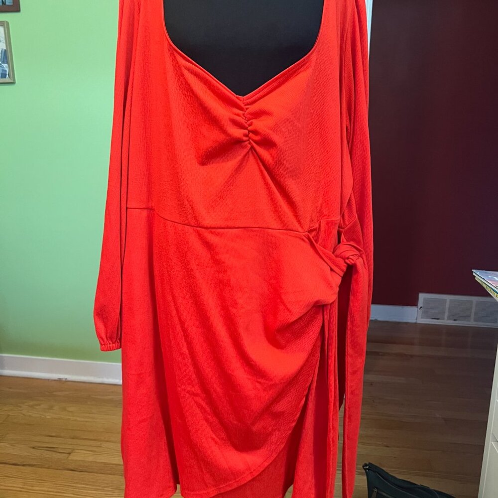 Red Ava & Viv long sleeve midi faux wrap around dress size 4X